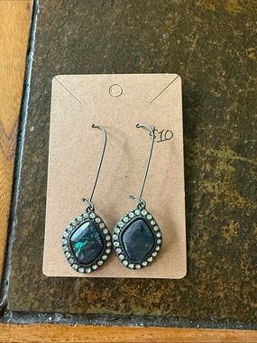 Crystal Halo Teardrop Dangle Earrings in Dark Blue